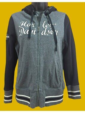 Harley Davidson Womens Zip Up Hoodie Medium Black Gray Cotton